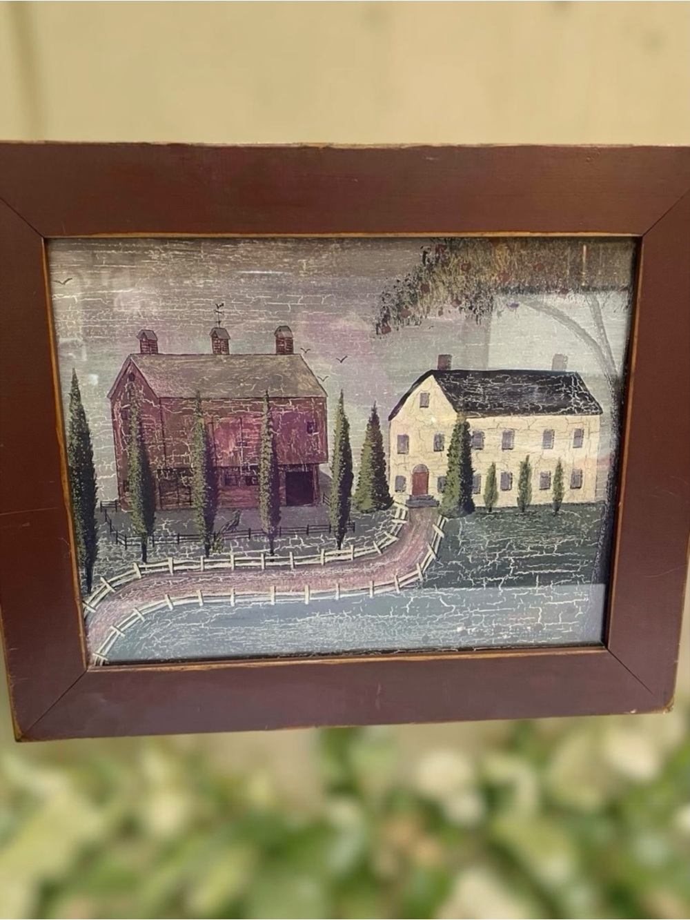 Paul Jamieson Studios Folk Art Signed Print “Pine Drive” Lithograph Framed Farm